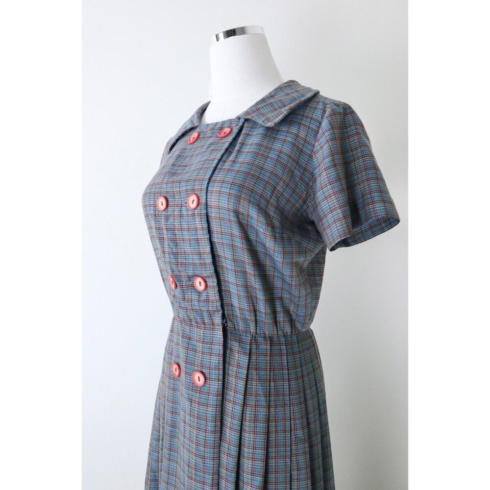 Vintage 1950s John Norman Inc. Double Breasted Shirt Dress Plaid Short Sleeve - Picture 6 of 14